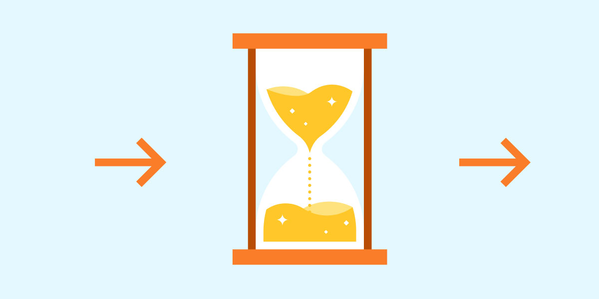 Hour glass next to forward arrows