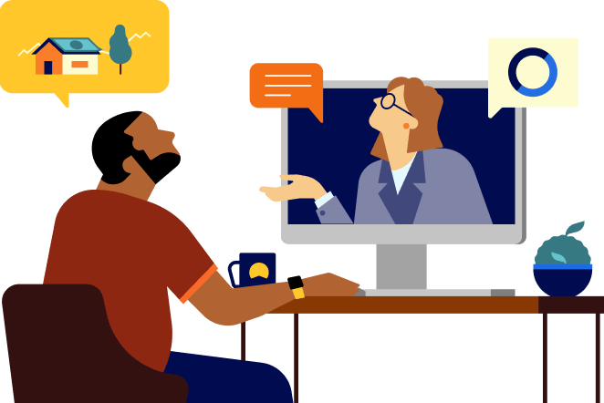An employee and a financial planner virtually having a discussion.