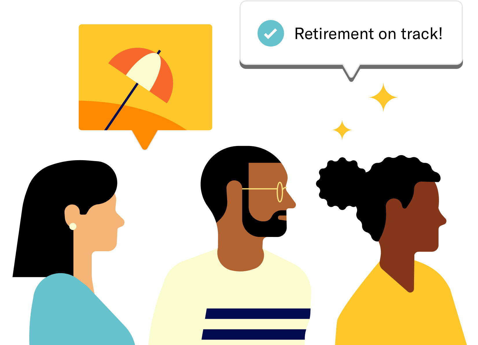 3 employees thinking about retirement plans